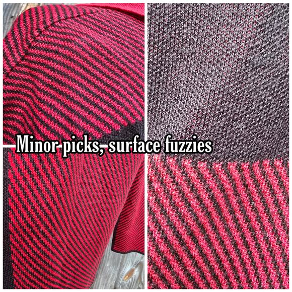 Colorblock Sweater Calvin Klein Size S Knit Pullover Cowl Neck Red Black Check - Picture 5 of 8
